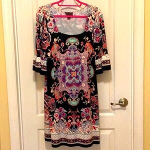 TRULLI dress pheasant colorful bell sleeves size 16 black pink blue colo…